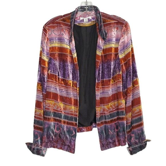 Coldwater Creek Burnout Velvet Jacket PL L Petite Art To Wear Purple Orange - Picture 1 of 7
